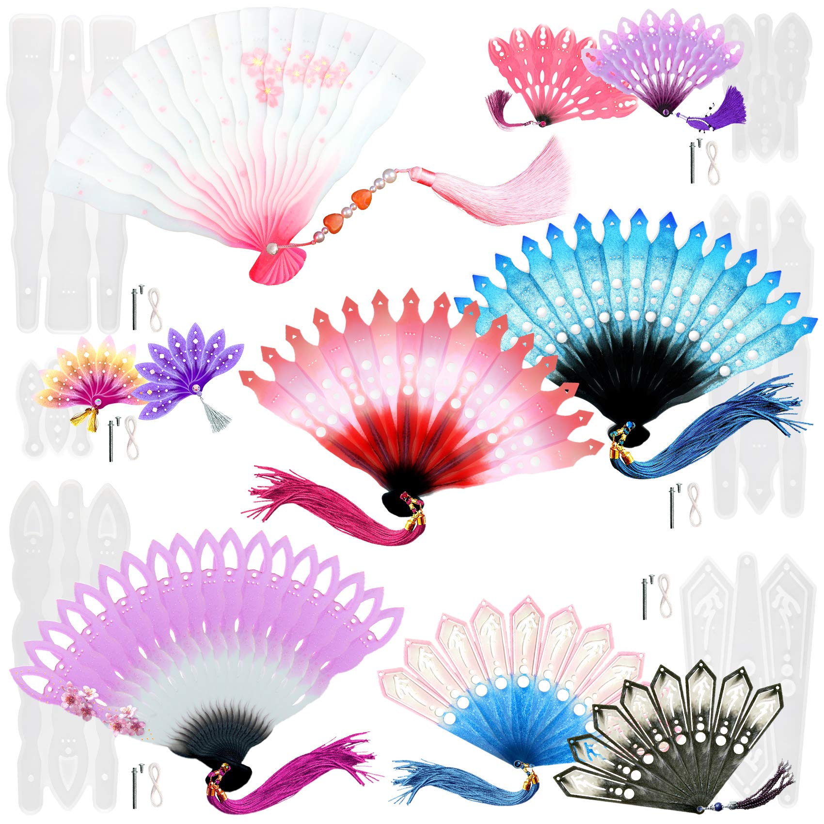 musykrafties Fancy Fan Resin Casting Moulds Stick with Thread and Nail Set 6-Count