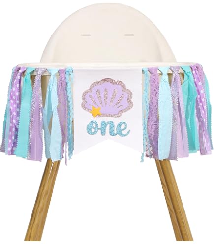thumbnail image 2 of Mocsicka Oneder The Sea 1st Birthday Backdrop 7x5ft Purple Mermaid Under The Sea Happy First Birthday Party Decorations For Girls Starfish Shell... 2 of 9
