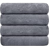 JML Bath Towels 4 Pack, Oversized Microfiber Bath Towels for Adult Men Women, 30" x 60", Large, Soft and Super Absorption Multipurpose for Bath, Beach, Pool, Sport - Grey Floral Pattern
