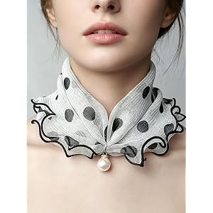 Bohemian Printed Mesh Neck Scarf for Women Breathable Elastic Floral Scarf with Imitation Pendant & Ruffle Edge