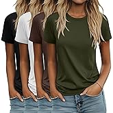 Ficerd 4 Pack Women's Cotton T Shirts Casual Short Sleeve Tunic Tops Crewneck Plain Summer Loose Fit Rolled Sleeve Basic Tee