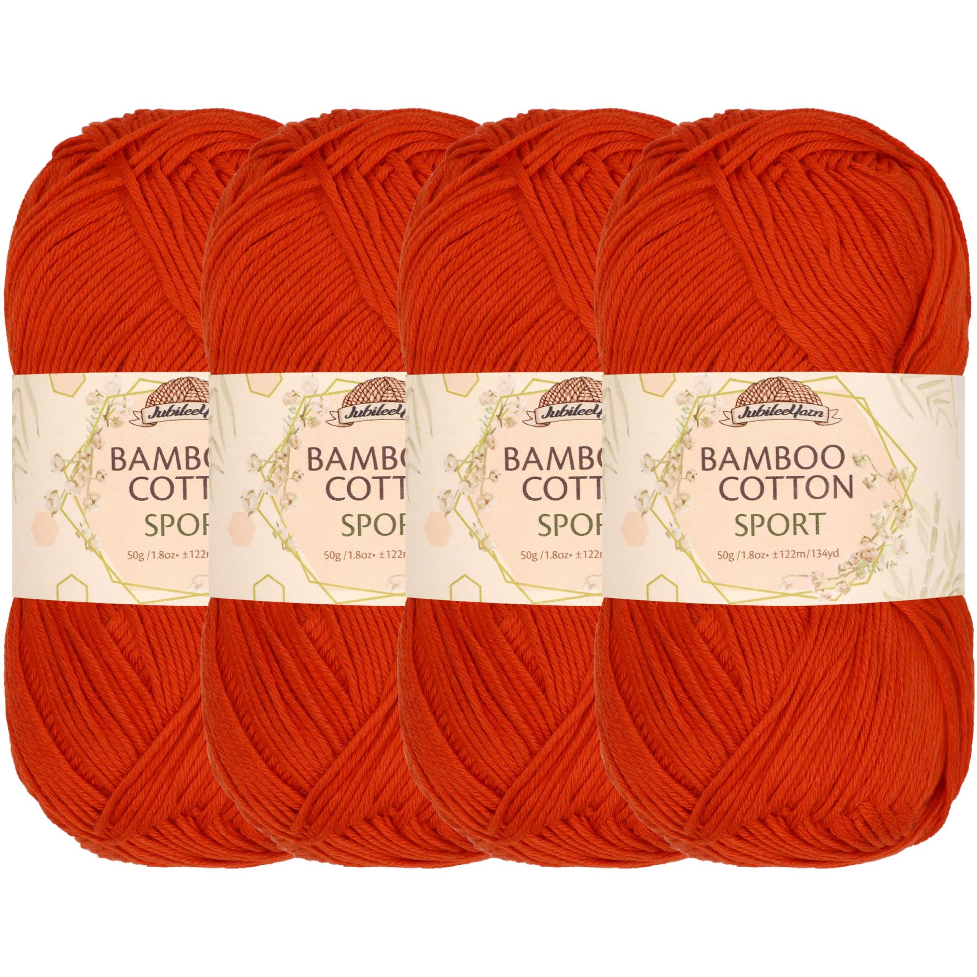 JubileeYarn Bamboo Cotton Sport Yarn - 50g/Skein - Cherry Red - 4 Skeins