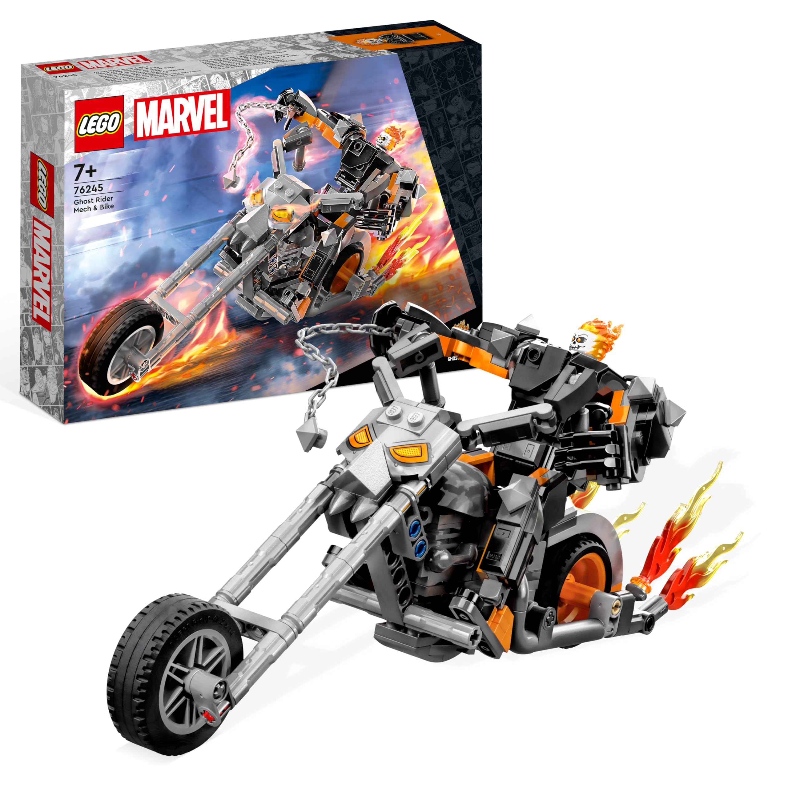 LEGO Marvel Ghost Rider Mech & Bike, Buildable Motorbike Toy with Movable Action Figure, Super Hero Building Set, Gift for Kids, Boys and Girls 7 plus Years Old 76245