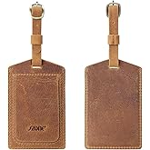 S-ZONE Leather Luggage Baggage Tags ID Label for Suitcases Backpack 2 Pieces Set