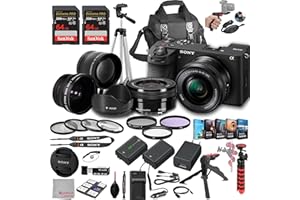 Sony a6700 Mirrorless Camera with 16-50mm Lens, 128GB Extreme Speed Memory,.43 Wide Angle & 2X Lenses, Case,Tripod, Filters, Hood, Grip,Spare Battery & Charger,Editing Software Kit -Deluxe Bundle