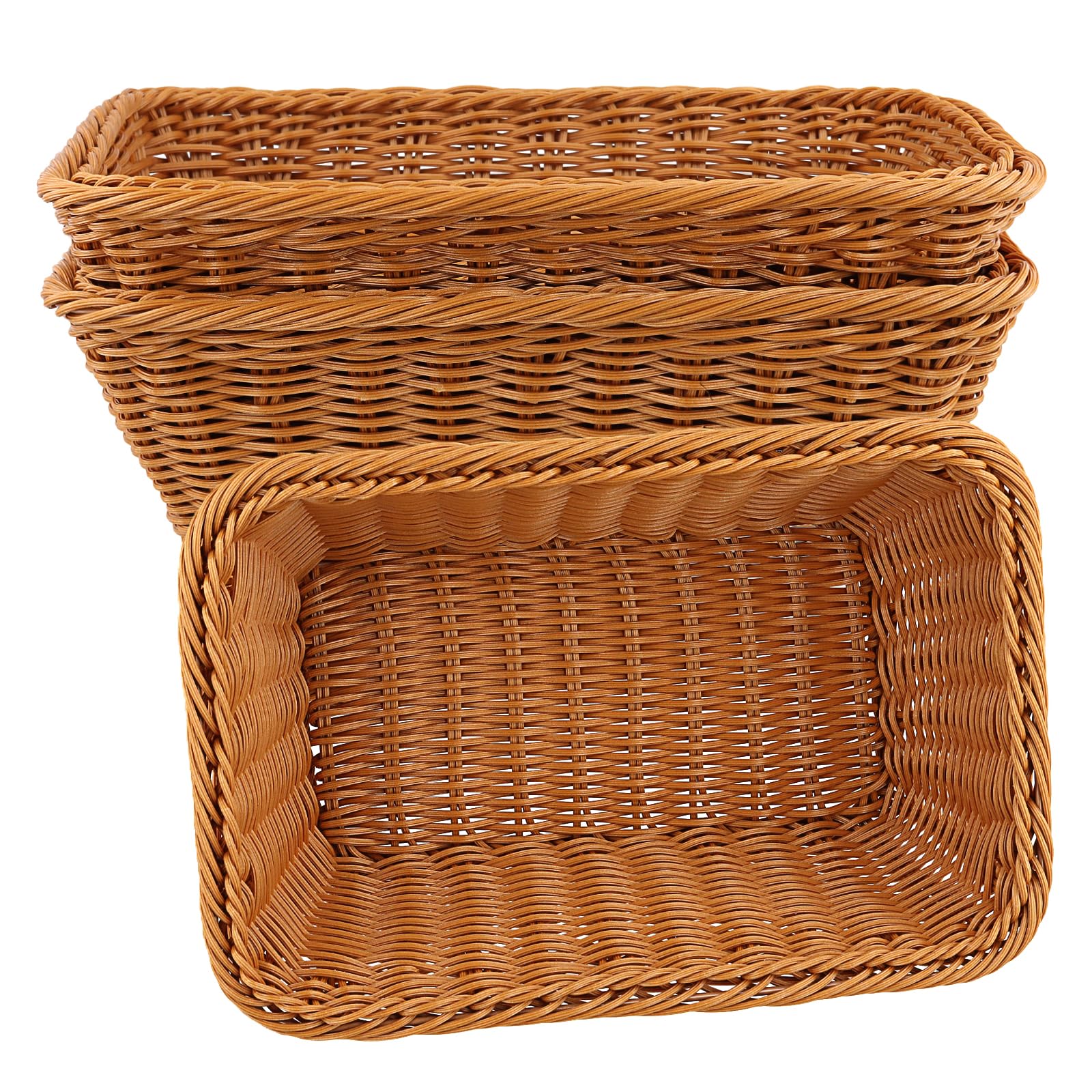 JEUIHAU 3 Pack Rectangular Wicker Bread Baskets, 30 x 20 x 10cm Poly Wicker Serving Basket for Fruit, Vegetable