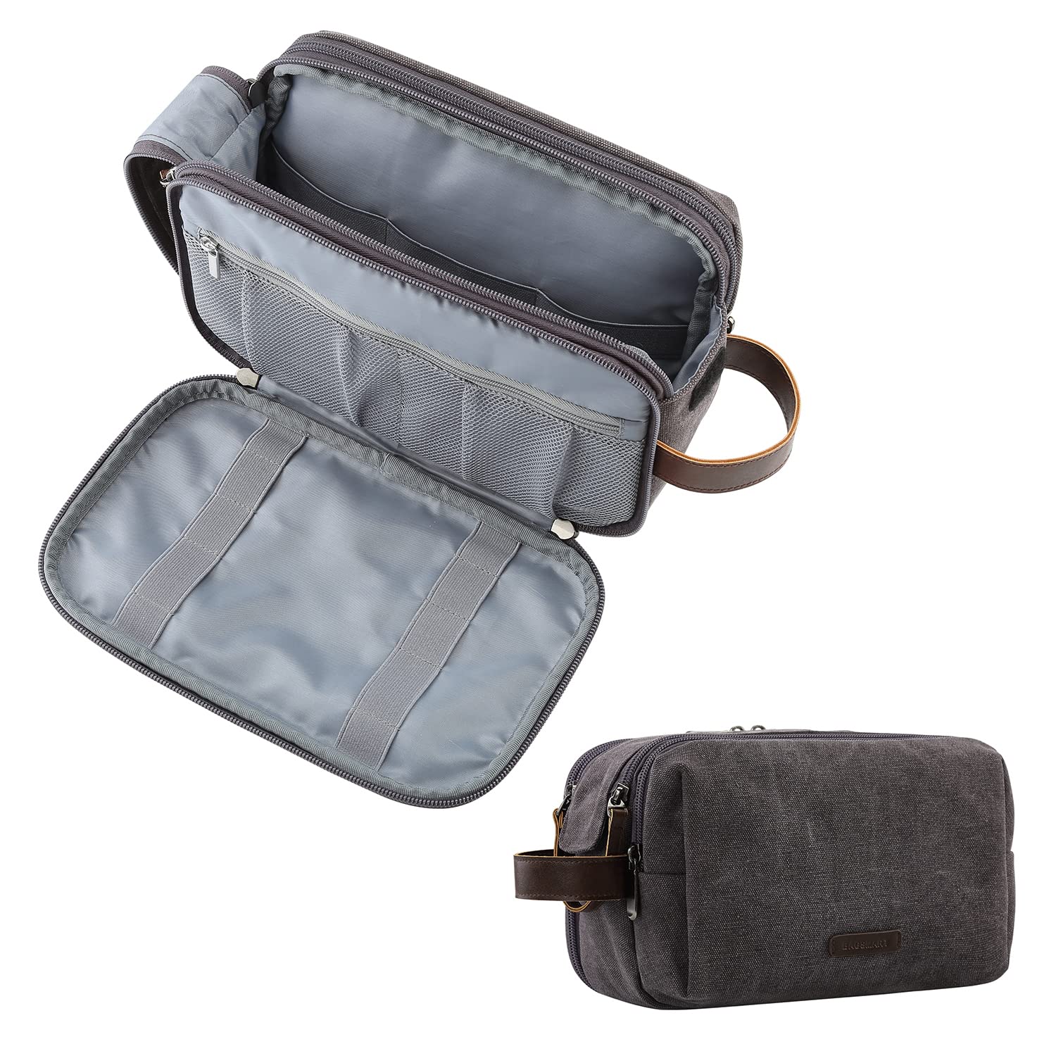 BAGSMART Wash Bag for Men Travel Toiletry Bag, Water-Resistant Full-Size Toiletries Accessories Shower Shaving Organiser for Bathroom Camping Gym, Large Grey