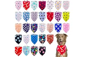 Pai Sence 30 Pcs Paw Print Bandanas Bulk for Large Dogs 33 Inch XL Stitch Dog Bandanas Polyester Bandana Party Grooming L