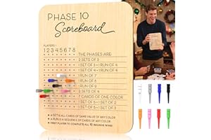 LZC LADYS GIFT Phase 10 Score Board, Wooden Scoreboard for Phase 10 Card Game with 8 Colored Cribbage Pegs, Fun Board Card Games Accessories for Adults, Families, Parties & Travel