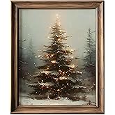 HubbgDesign Vintage Christmas Tree Wall Decor, Christmas Decoration, Forest Wall Art Decor, Rustic Winter Holidays Wall Art, Print Unframed (8x10in, Christmas Tree with Lights)