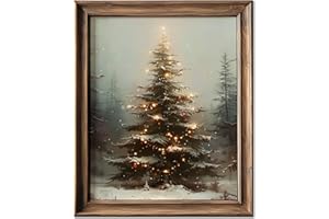 HubbgDesign Vintage Christmas Tree Wall Decor, Christmas Decoration, Forest Wall Art Decor, Rustic Winter Holidays Wall Art, Print Unframed (8x10in, Christmas Tree with Lights)