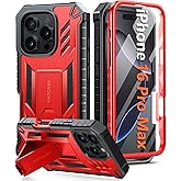 FNTCASE for iPhone 16 Pro-Max Case: Military Grade Drop Proof Protection Mobile Cover with Kickstand | Matte Textured Rugged Shockproof TPU | Protective Sturdy Phone Case - 6.9 inch Red