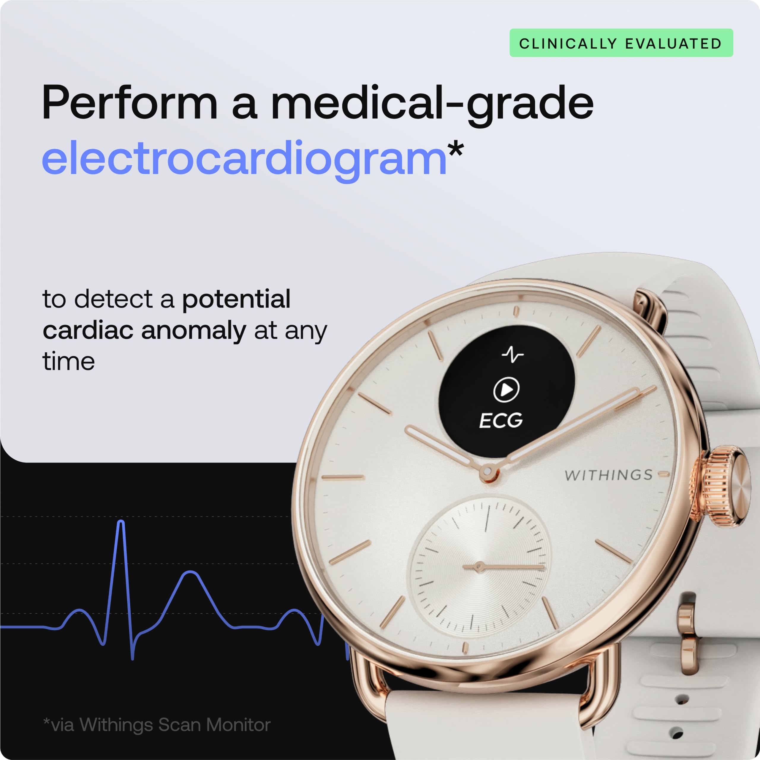 Withings ScanWatch 2 - Hybrid Smart Watch, Heart Rate Monitoring, Fitness Tracker, Cycle Tracker, Sleep Monitoring, GPS Tracker, 30-Day Battery Life, Android & Apple Compatible, HSA/FSA