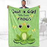 Frog Blanket Gifts for Women Kids - Just A Girl Who Loves Frogs Cute Stuff Animal Lovers Decor Throw for Teen Adults Soft Lightweight Fleece Cozy Travel Bed Couch Birthday Christmas Blanket 50"x60"