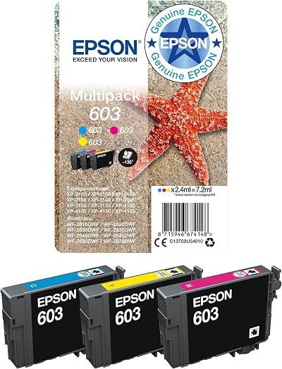 Epson 603 Starfish Genuine Multipack CMY Ink Cartridges for XP WF Series