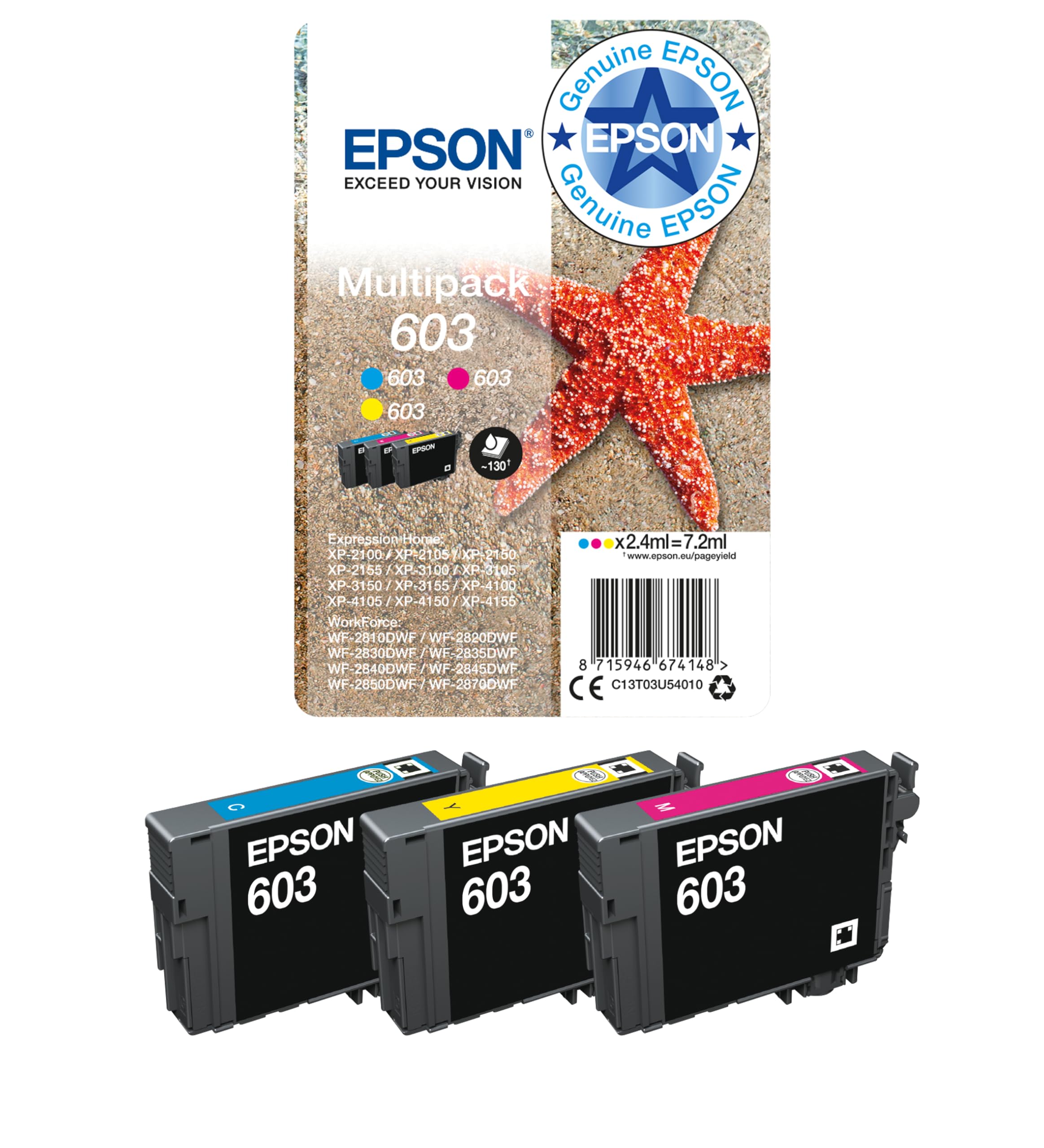 Epson 603 Starfish Genuine Multipack, 3-Colours Ink Cartridges