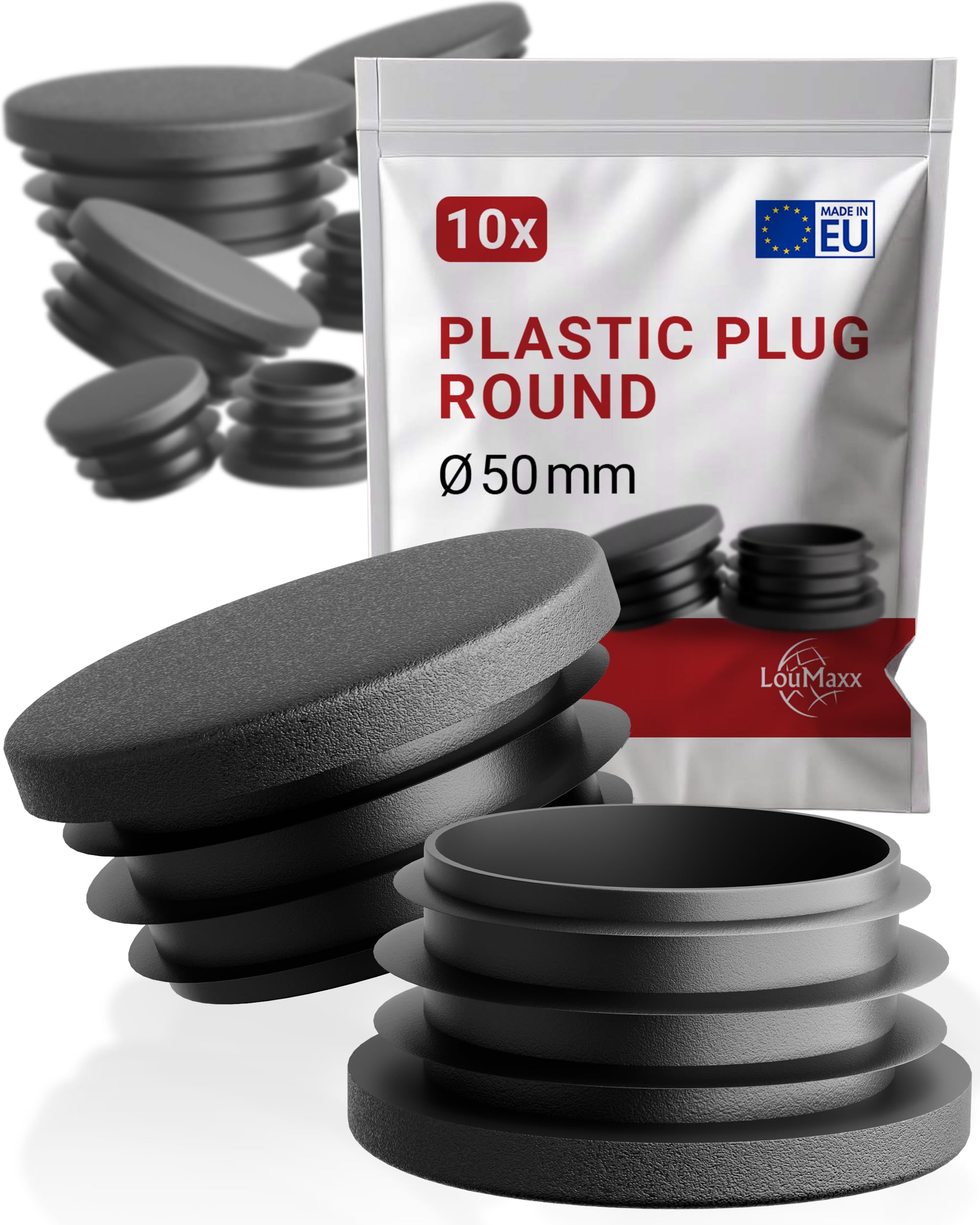 LouMaxx Lamellar Plug & Round 50 mm Tube Cover Pack of 10 - Robust Plastic Post Caps for Perfect Pipe Protection โ image 1