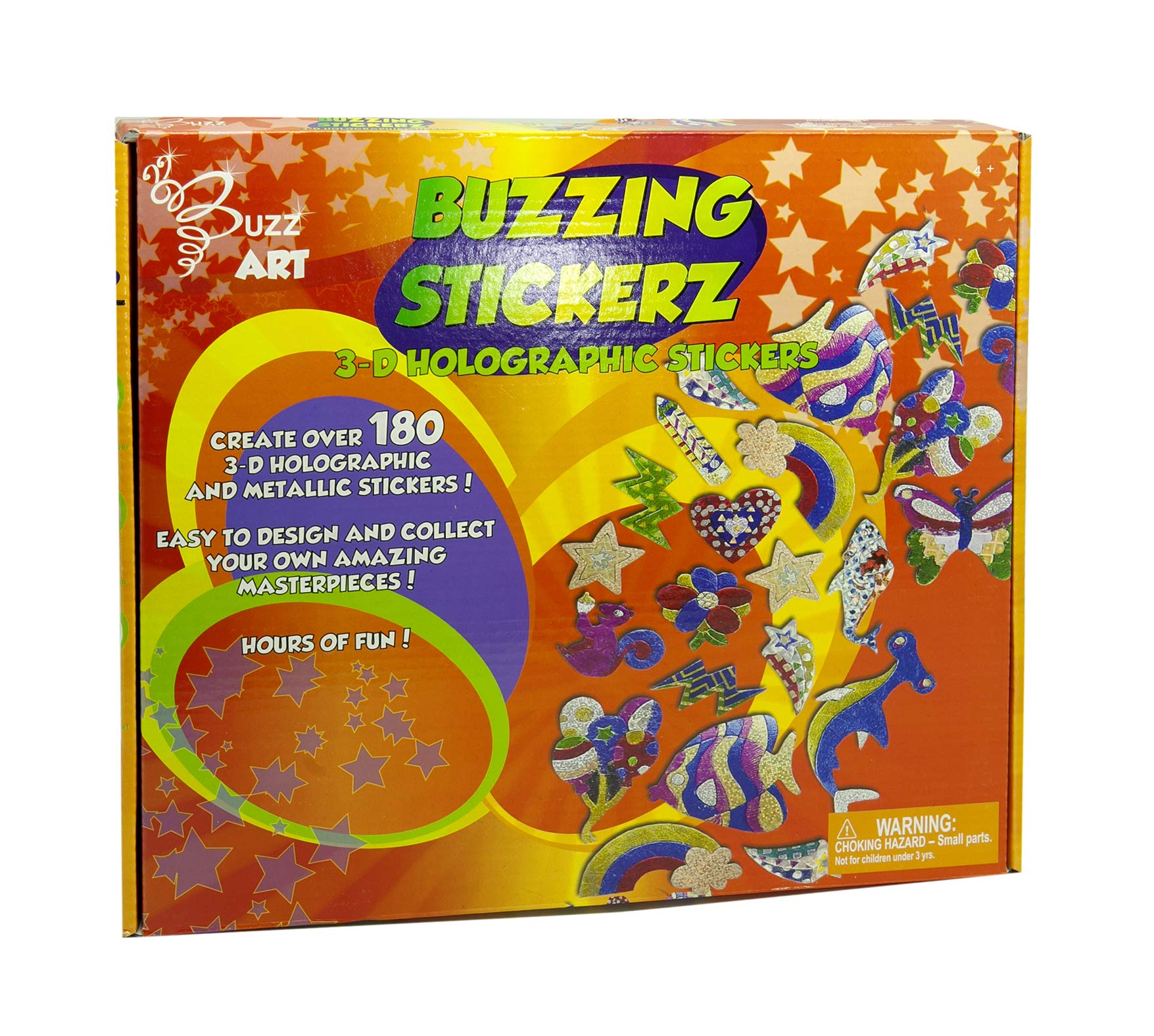 Buzzing Stickers – 3D Holographic Sticker Kit with Over 180 Metallic Designs, Fun Craft Activity for Kids, Easy to Create & Collect