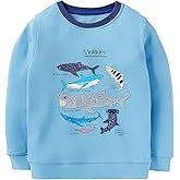 Bumeex Toddler Boy's Shark Sweatshirts Clothes, Crewneck Long Sleeve Shirt Top Outfits Forest Blue 2T