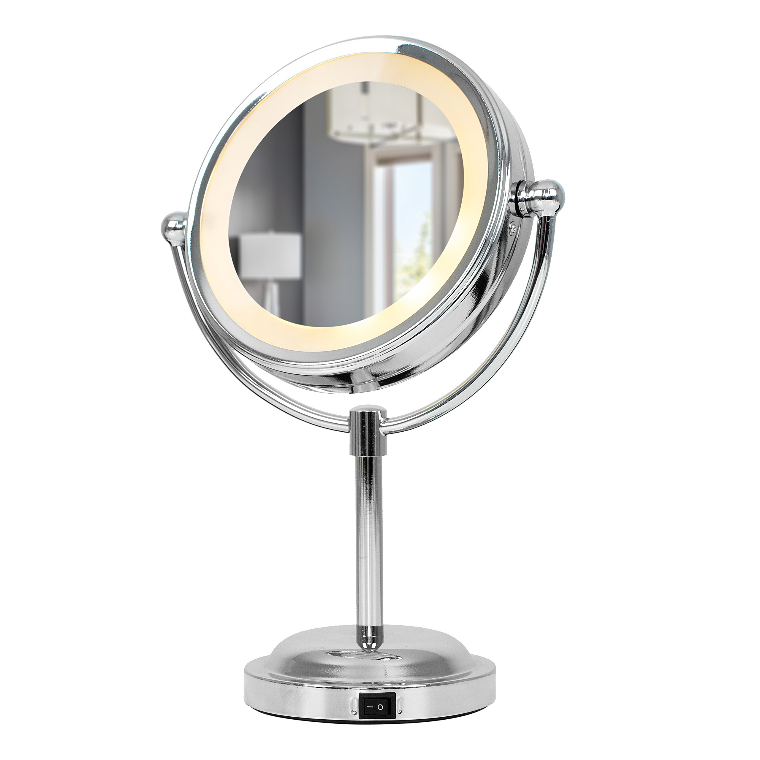 Modern Adjustable Battery Operated Silver Chrome LED Magnifying Bathroom Make Up Cosmetic Shaving Vanity Mirror Light