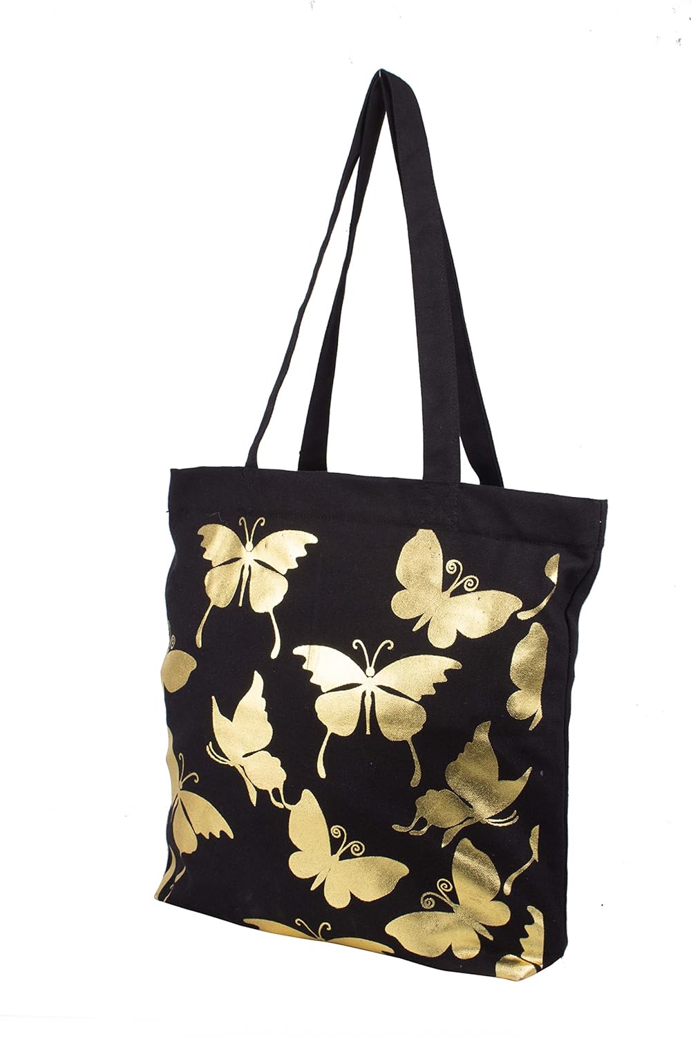 vivinkaa black butterfly printed tote bag with zip for women