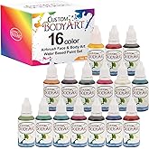 Custom Body Art Set of 16 Colors 1-oz Bottles, Water Based Face Body Paint | Waterproof Airbrush Body Paint for Adults, Cosplay, Temporary Tattoos
