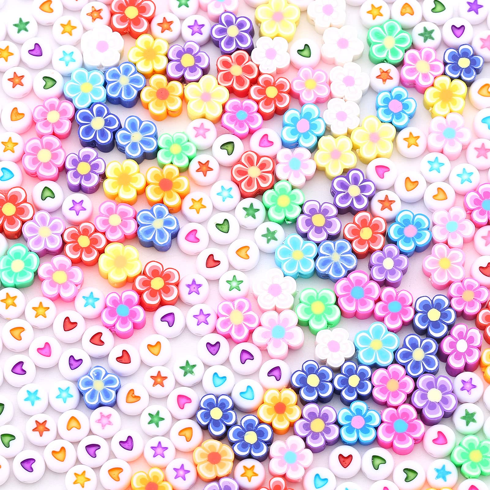 HERZWILD Polymer Clay Beads - 300pcs Flower, Heart, Star Shapes for Jewellery Crafts (Chun Flower)