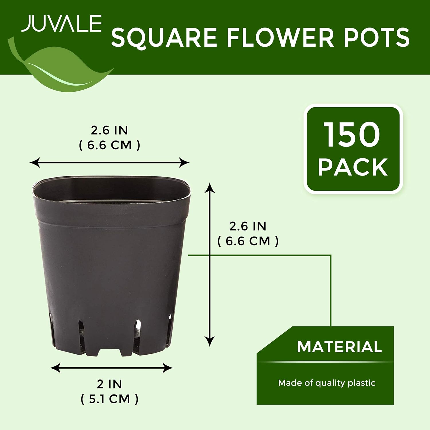 Square Nursery Plastic Flower Pots for Plants, Seedlings (2.6 in, 150 Pack): Garden & Outdoor