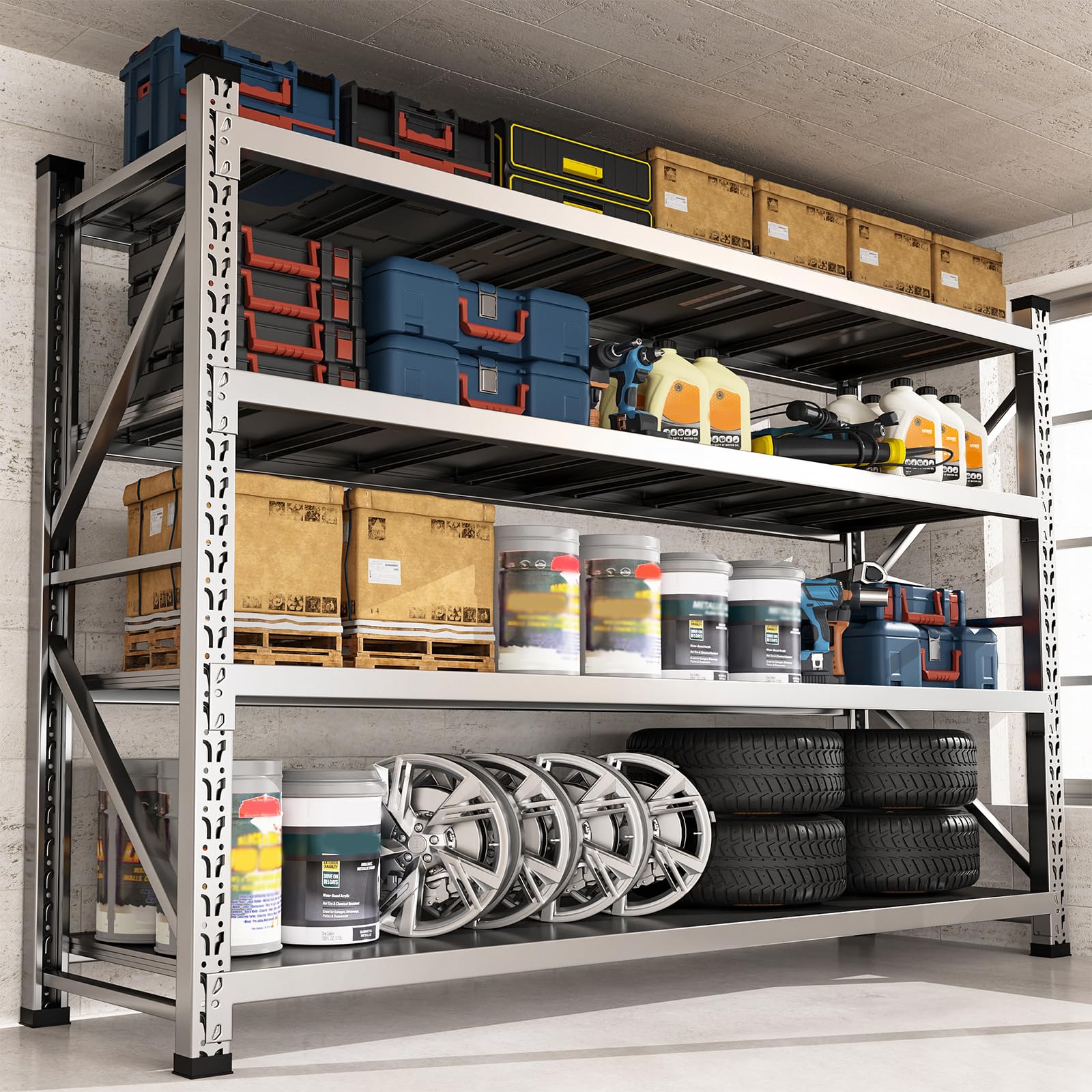 Photo 1 of KINGBO 59"W Garage Shelving 3500LBS Heavy Duty Garage Shelving Units and Storage Adjustable 4 Tier Stainless Steel Industrial Shelves Commercial Shelving Rack for Warehouse Basement 20"D x 59"W x 59"H