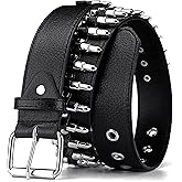 Rsleepd Bullet Studded Punk Rivet Belt - Black Leather Rock Belt with Silver Bullet for Women & Men