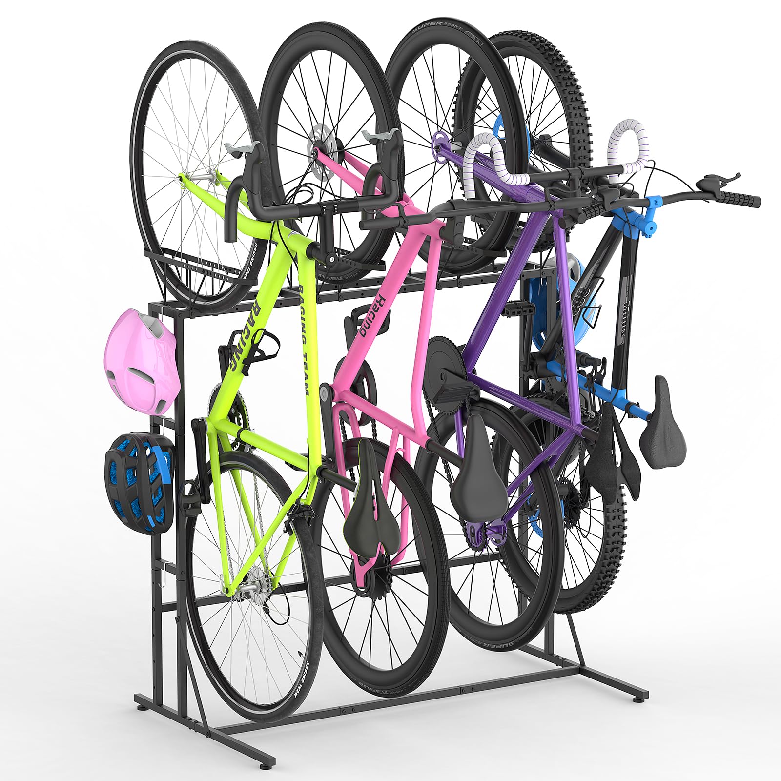 Photo 1 of (used)(missing pieces)(sold for parts) YBING Freestanding Bike Rrack Garage - 4 Bikes Vertical Bike Storage Stand, Floor Stand Bike Racks for Home and Garage Organizer, Indoor, Outdoor