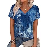 WEESO Womens T Shirts Short Sleeve Summer Tops Cute V Neck Casual Blouses