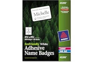 Avery 45395 Adhesive Name Badge Labels, 2-1/3 x 3-3/8, White, 400/Box