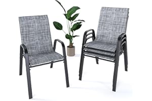CHINNLUU Outdoor Patio Chairs Set of 4 Stackable Dining Chairs All-Weather Textilene Furniture Set for Pool Deck, Backyard, Garden