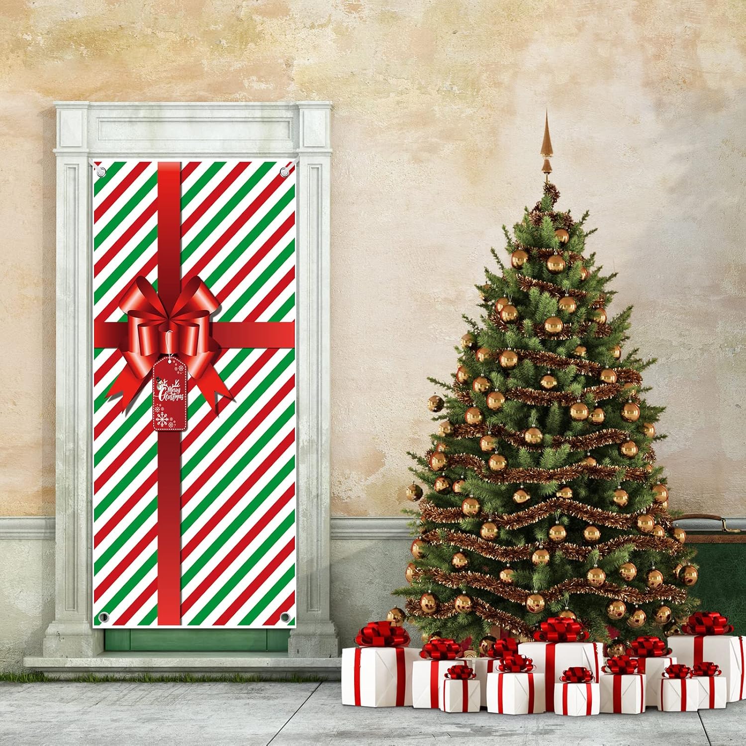 Garage Door Decorations - Christmas Door Cover Hanging Gift Package Door Covers Decoration for Front Door Bathroom Toilet Backdrop Holiday Xmas House Party Supply, 70.9 x 35.4 Inch (1, Multicolor)