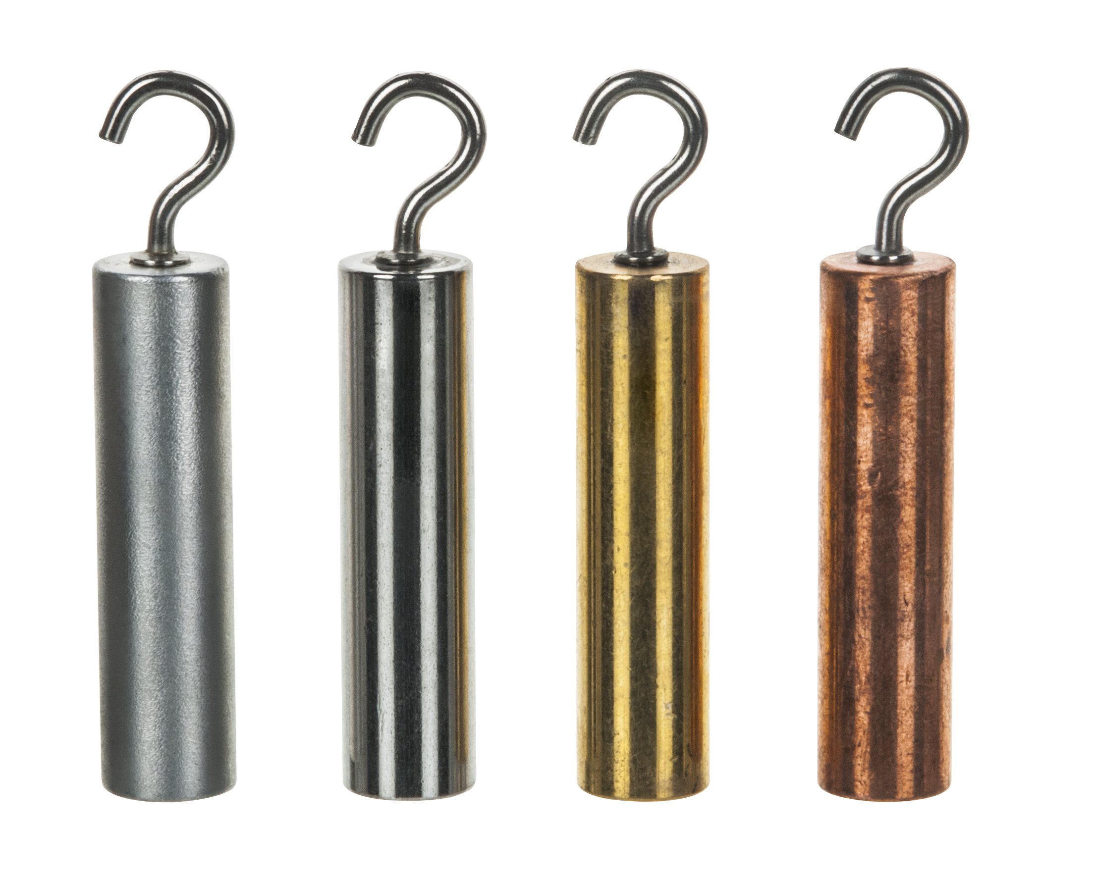 4pc Hooked Metal Cylinders Set Brass, Aluminum, Steel & Copper 2" x