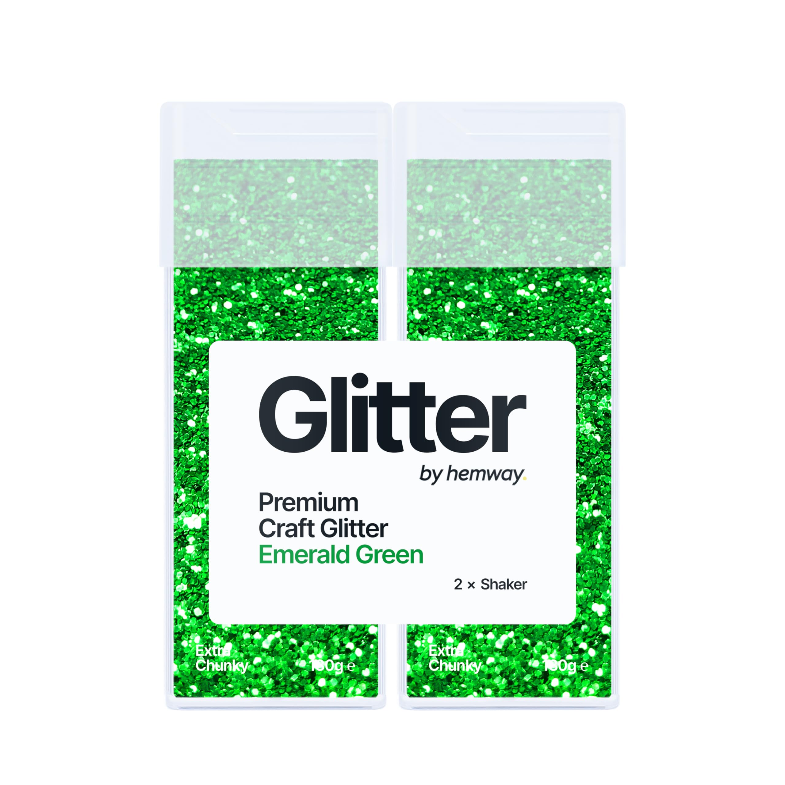 Hemway Glitter Shaker Emerald Green 130g x2 Pack Extra Chunky, Craft Glitter Shakers for Resin & Epoxy Crafts, Christmas Art Supplies, Nail, Body, Face, Eye, Festival, Crafting, Slime, Sparkle