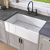 GETPRO White Farmhouse Kitchen Sink 30 inch Fireclay Apron Front Farm Sink Undermount Single Bowl Reversible Farmer House Sty