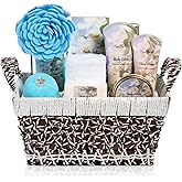 Spa Baskets For Women - Luxury Bath Set With Jasmine & Lavender - Spa Kit Includes Wash, Bubble Bath, Lotion, Bath Salts, Body Scrub, Hand Cream, Shower Puff, Bathbombs, Soap and Towel