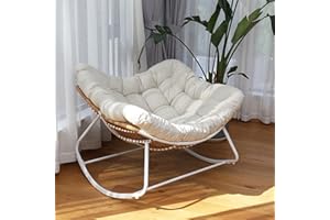 Naga Bahna Outdoor Rocking Chair - 30° Rocker, Patio Rocking Chair with Oversized Deep Seat, Modern Indoor Papasan Chair with Thick Cushiont, Lounge Rocker for Bedroom/Porch/Garden, Cream