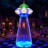 ZPISF 11 FT Halloween Inflatables UFO with Rotating LED Outdoor Decorations | Blow Up UFO Halloween Yard Decorations for Front Lawn Garden Decor
