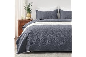 EXQ Home Quilt Set Full Queen Size Bluish Grey 3 Piece,Lightweight Soft Coverlet Mandala Flower Pattern Bedspread Set for All Season(1 Quilt,2 Pillow Shams)