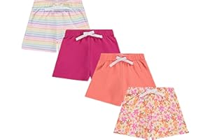 BTween 4-Pack Girls Shorts - Cotton French Terry Shorts for Girls - Kids Lounge, Sleep and Play Summer Clothing