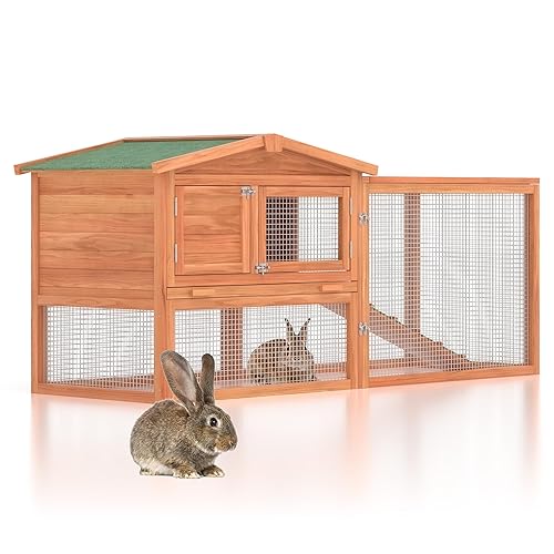 GOJOOASIS Outdoor Rabbit Cage Bunny Hutch Chicken Coop Wooden Hen House ...