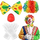 KESOCORAY Adult Clown Costume Accessories,Wig, Red Nose,Bow Tie, White Gloves for Halloween Carnival Pretend Play