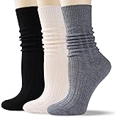 Juedverty Merino Wool Light Weight Boot Socks for Women, Cozy Thermal Crew Calf Slouch Socks for Winter 3 Pairs