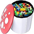 Wiosi Cute Mushroom Ottoman Stool for Boys & Girls - Multipurpose Storage Ottoman for Toys & Clothes - Small Ottoman Foot Stool for Bedroom - Mushroom Decor Chair - Round Storage Ottoman