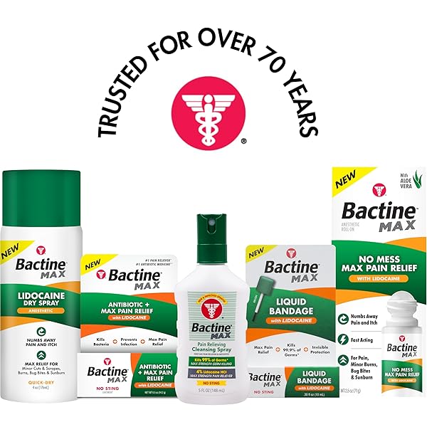 BACTINE MAX PAIN RELIEVING ANTISEPTIC SPRAY WITH LIDOCAINE, FIRST AID PAIN + ITCH RELIEF, NO-STING, KILLS 99% OF GERMS*, 5OZ