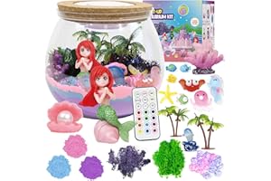 lonfypeng Mermaid Terrarium Kit for Kids - LED Night Light Birthday Gift for Girls Ages 4 5 6 7 8-12 Year Old - Toys for Girl - DIY Arts and Crafts Kit for Kids - Best Girls Presents (Mermaid)