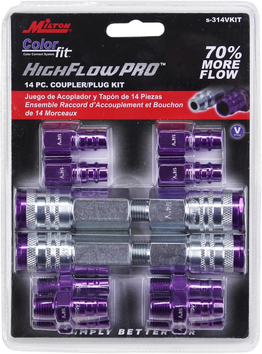 ColorFit by Milton HIGHFLOWPRO S-314VKIT Coupler & Plug Kit - (V-Style, Purple) - 1/4" NPT, (14-Piece) - - 